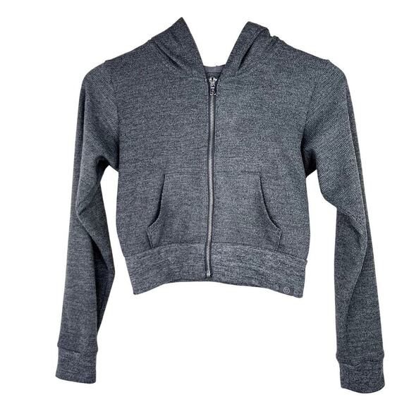 Gilly Hicks Cropped Zip Up Hoodie Jacket Micro Waffle Knit XS Gray Hooded - Picture 7 of 7